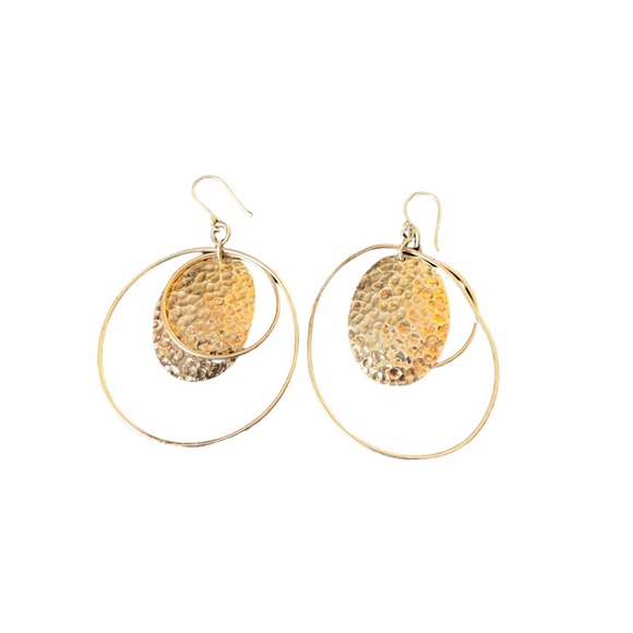 Silver Tone Hammered Metal Dangle Earrings - Picture 1 of 3